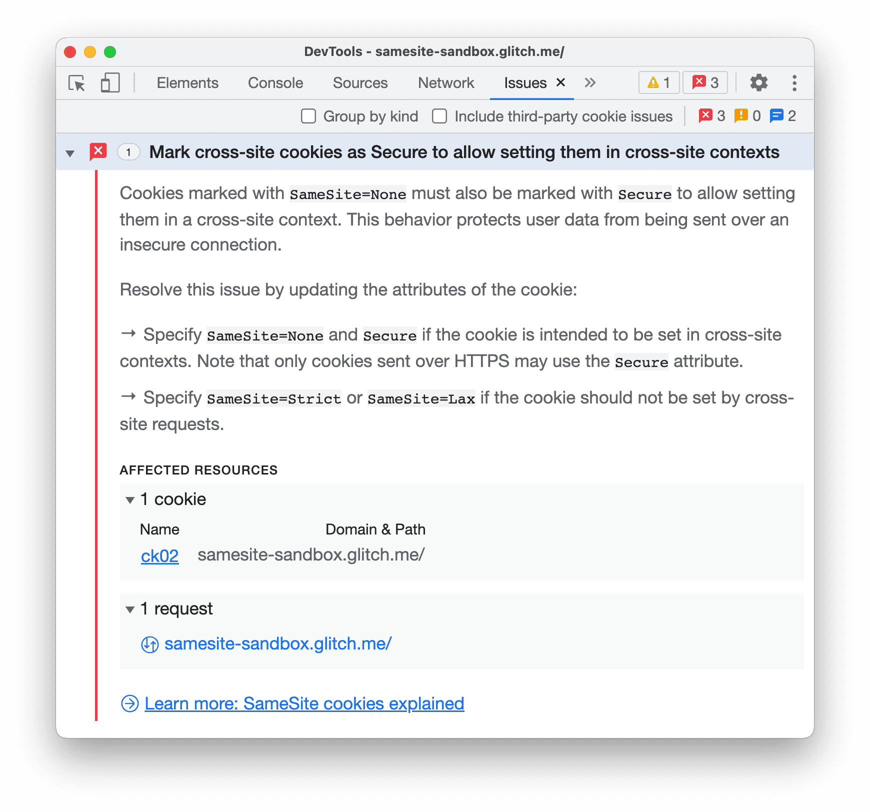 Der Bereich „Probleme“ mit einem maximierten Cookie-Problem, das sich über mehrere Websites erstreckt